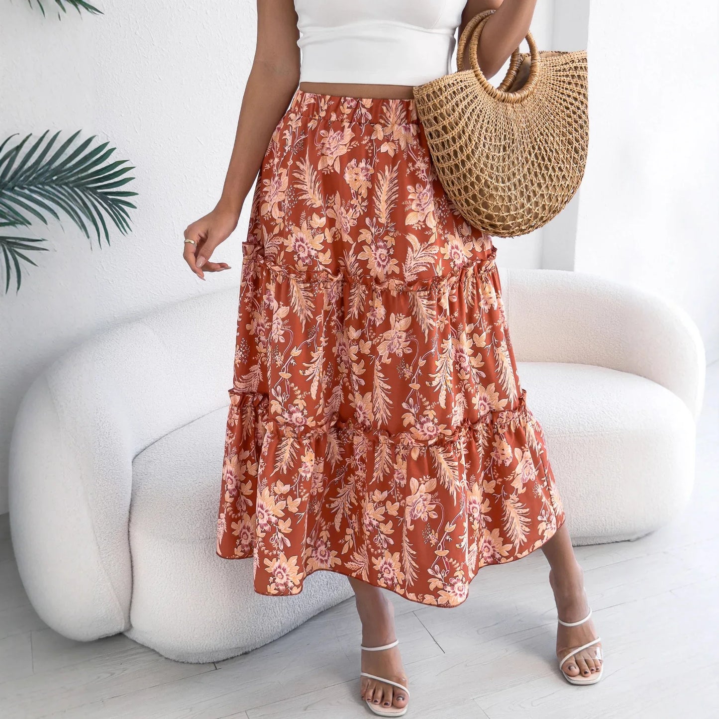 Ladies' Fashion Casual Floral Mid-length Skirt - Gizmo Galaxy