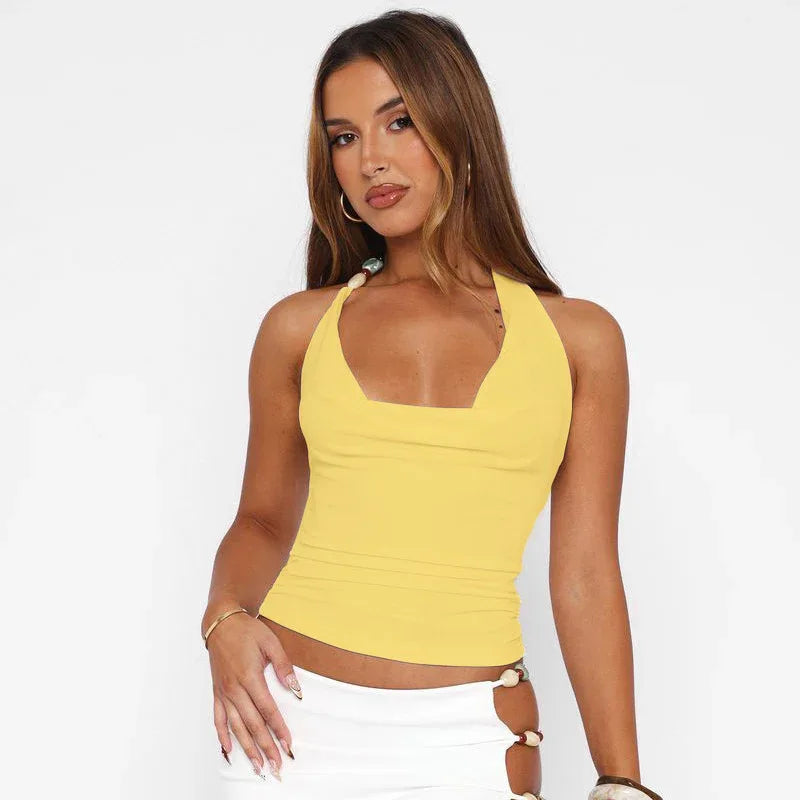 Pure Color Halter Lace-up Vest T-shirt Top - Gizmo Galaxy