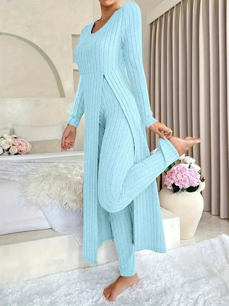 Crew Neck Split Long Sleeve Two-piece Set - Gizmo Galaxy