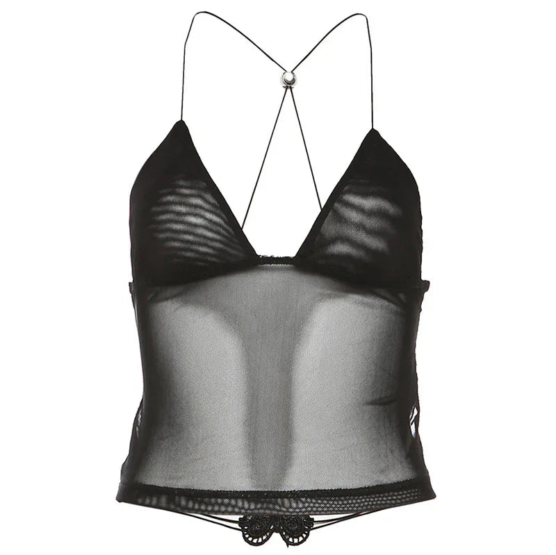 Sexy Butterfly Lace Up Mesh Backless Skinny Inner Match Small Sling - Gizmo Galaxy