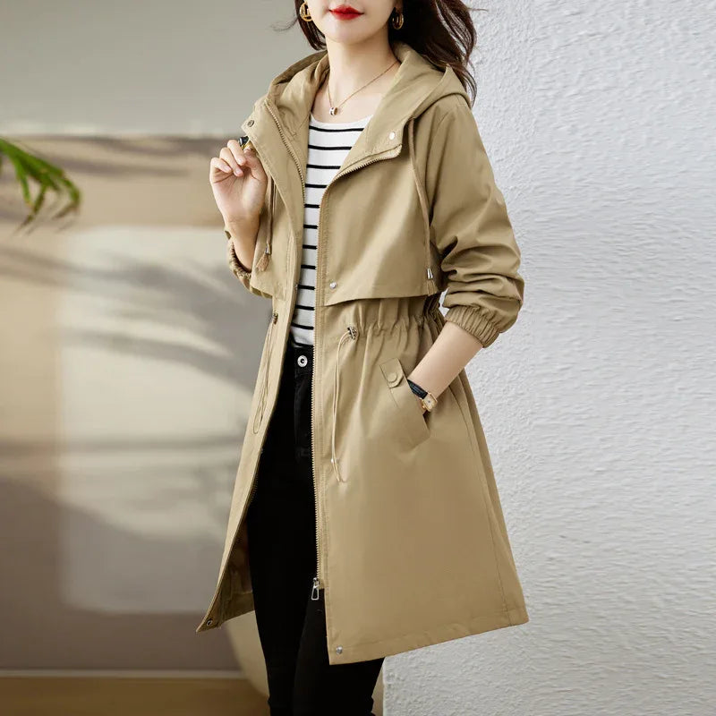 Early Autumn Casual Women's Windbreaker Loose Hooded Fashion Mid-length Slimming Coat - Gizmo Galaxy