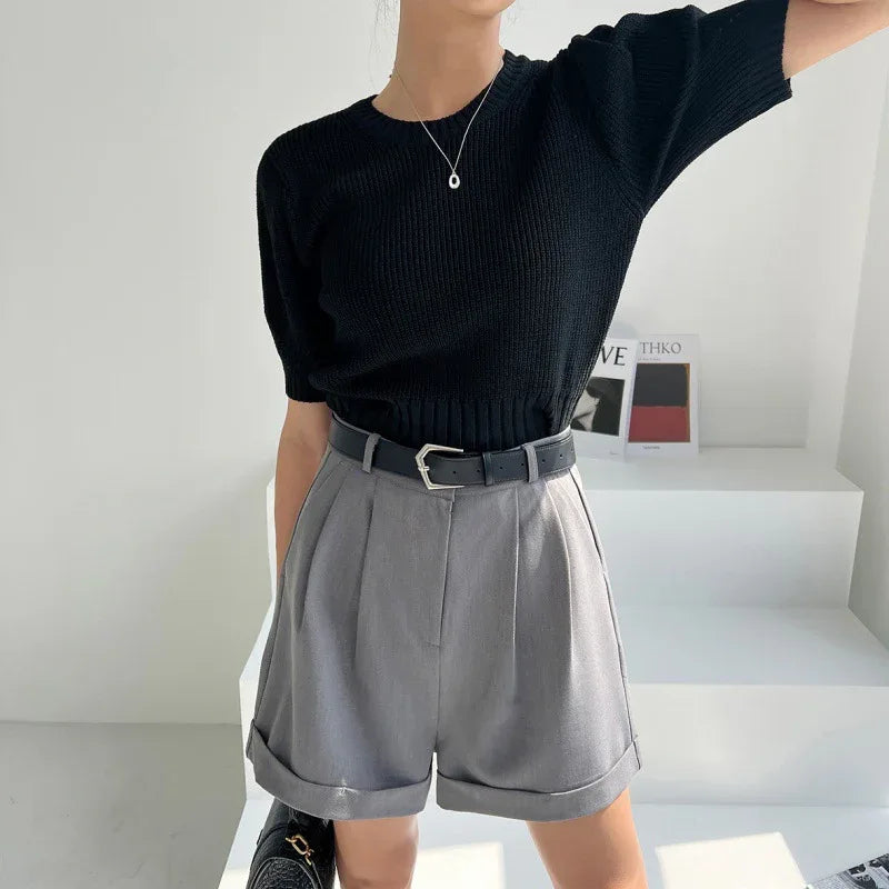 Women's Short Sleeve Bubble Sleeve Ice Cool Silk Knitted Shirt - Gizmo Galaxy