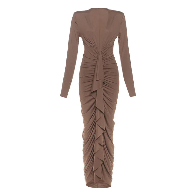 New Sexy Deep-V Pleated Design Elegant Figure-hugging Sheath Dress - Gizmo Galaxy