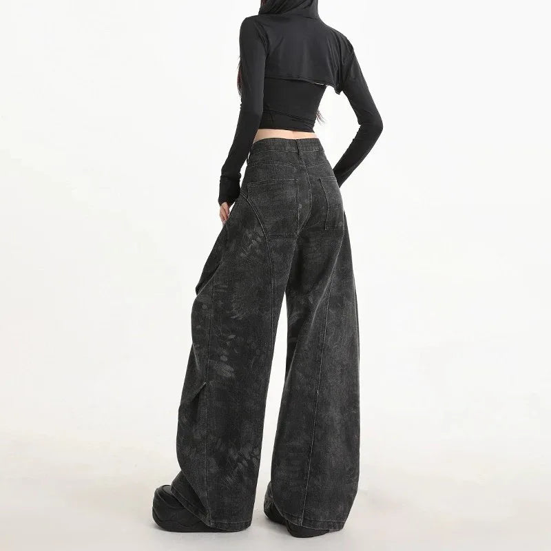Women's Plus-Size Printed Pleated Straight-Leg Floor-Length Wide-Leg Pants - Gizmo Galaxy
