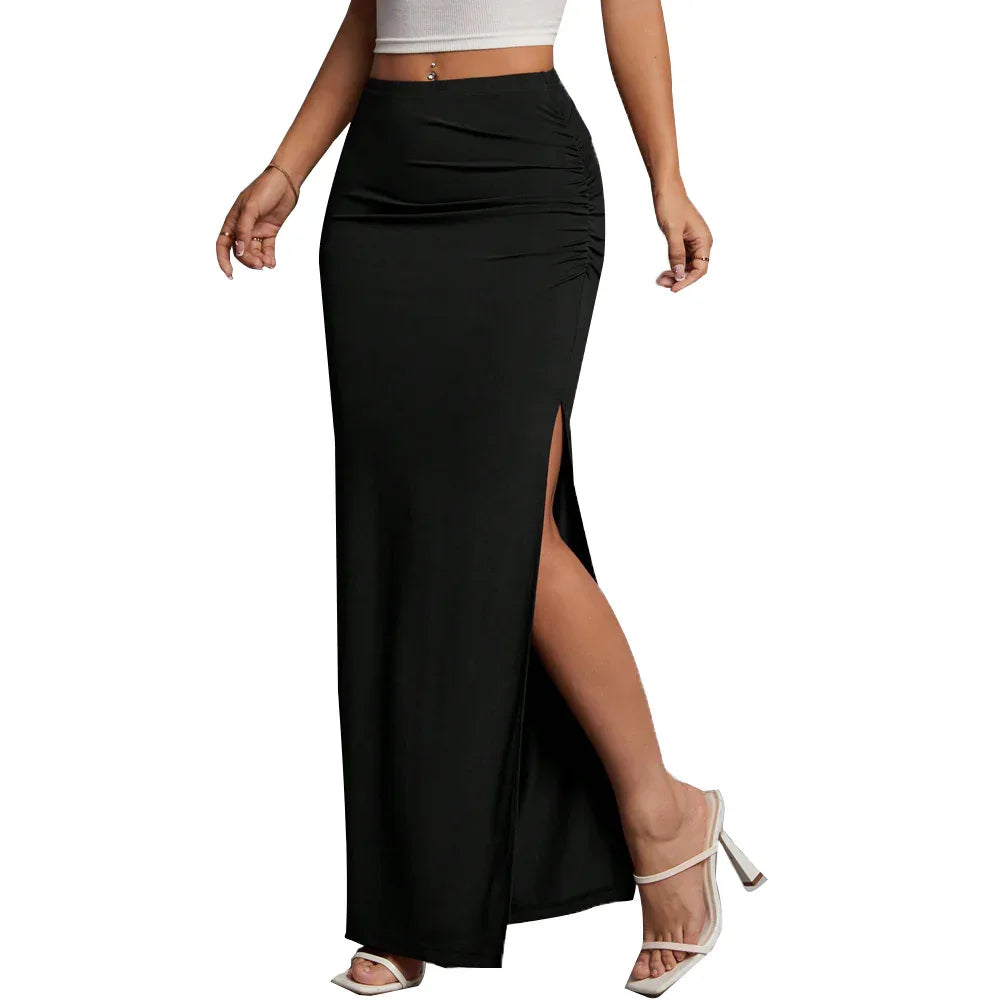European And American Minimalist Commuting Skirt Summer Elegant Versatile Slimming Slit Wrap Long Skirt - Gizmo Galaxy