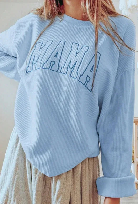 Women Loose Fit Embroidered Print Sweatshirt Top - Gizmo Galaxy