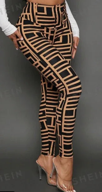 Casual Women Geometric Print Knitted Leggings - Gizmo Galaxy