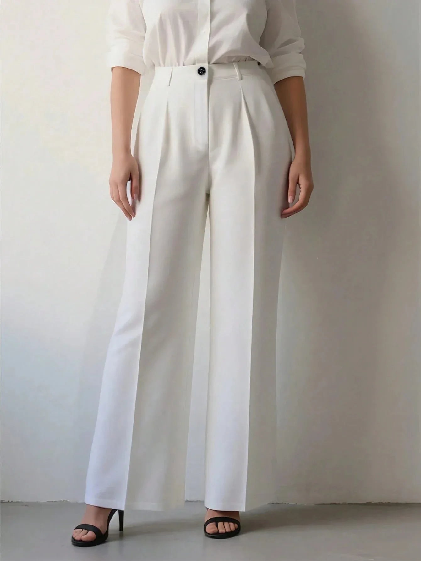 White High-waisted Loose Straight-leg Casual Pants - Gizmo Galaxy