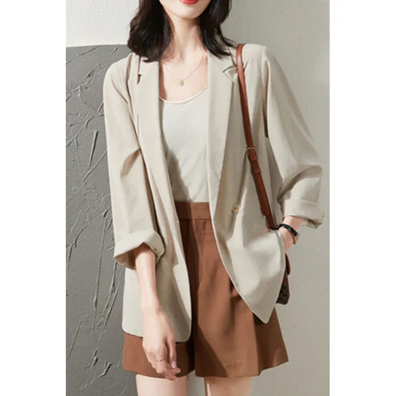 Thin Style In Beige Sun-proof All-matching Loose Breathable Suit Top - Gizmo Galaxy