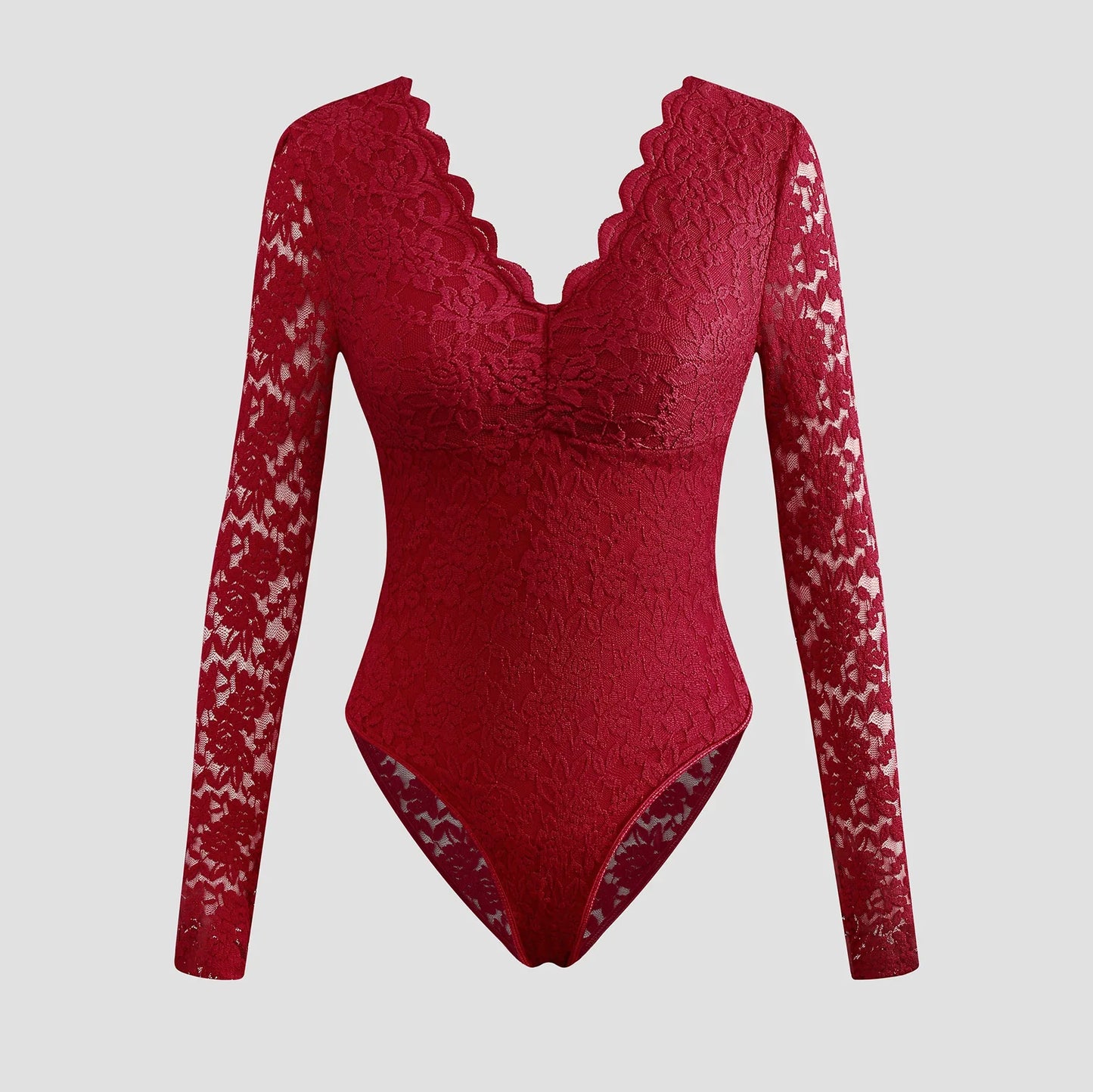 Sexy Solid-Color Lace Long-Sleeve Sheer Bodycon Jumpsuit - Gizmo Galaxy