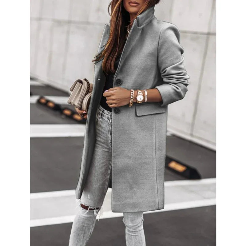 Simplicity Long Sleeve Button Woolen Coat Overcoat - Gizmo Galaxy