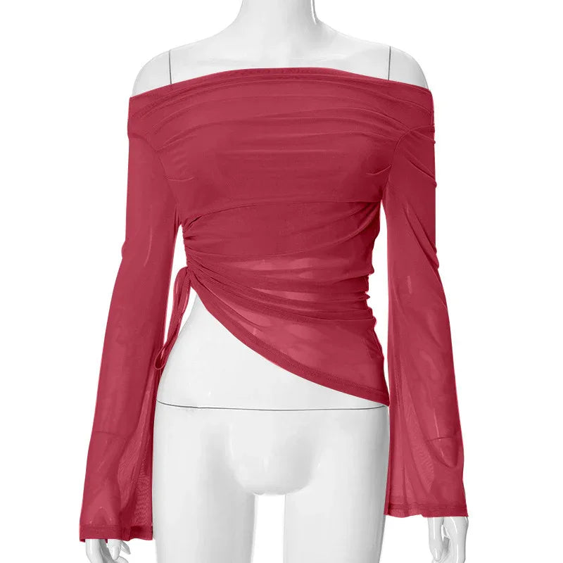 Women's Autumn Solid Color Long-sleeved Off-shoulder Top - Gizmo Galaxy