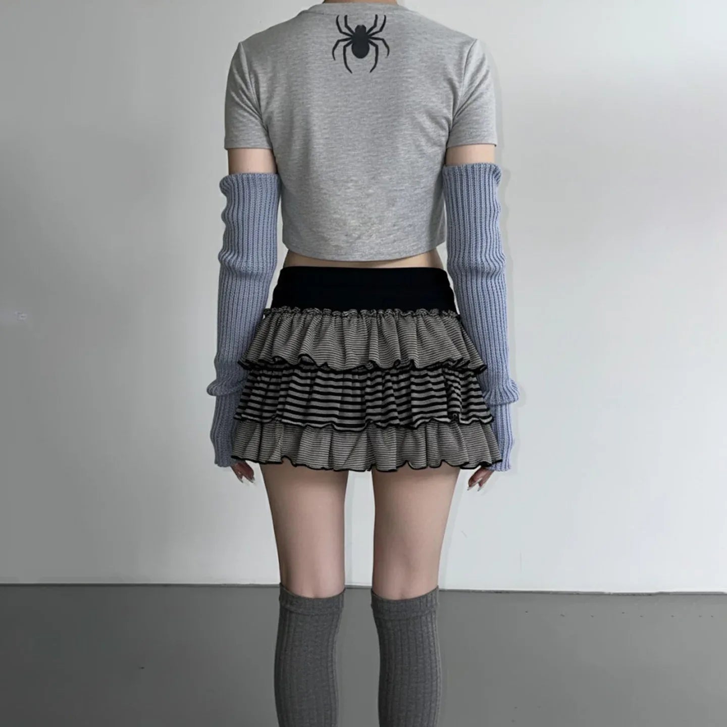 Contrast-color Striped Figure-flattering Layered Ruffle Cake Skirt - Gizmo Galaxy