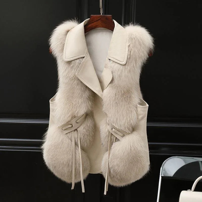 Fur Vest Short Coat Autumn And Winter New Patchwork Winter Fox Fur Jacket Women Short Artificial Fur Coat Elegant Female Warm Vest - Gizmo Galaxy