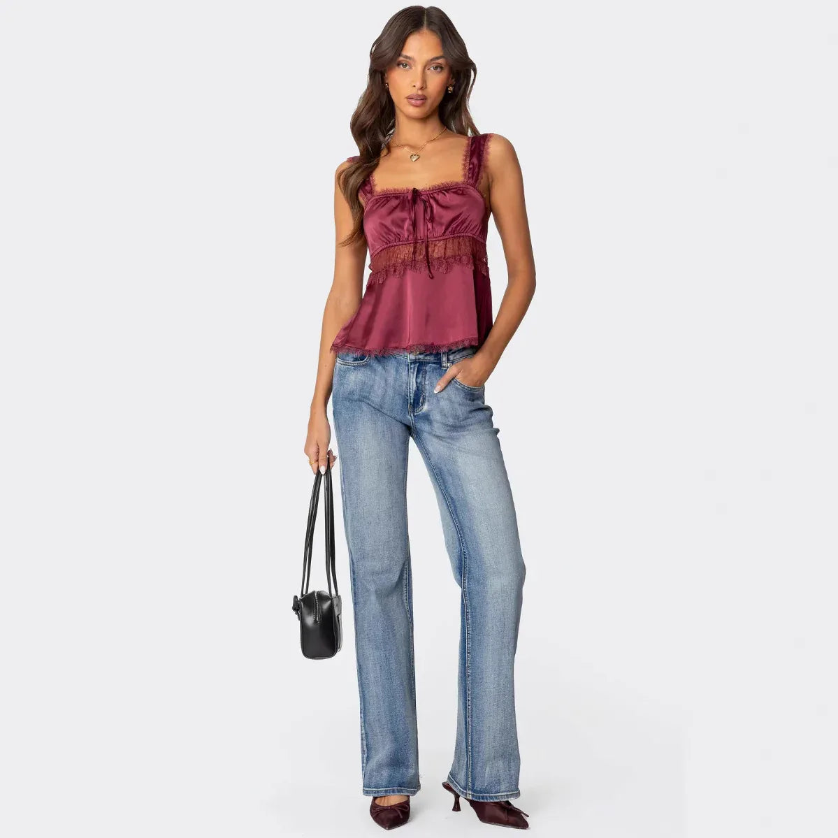 Stitching Lace Spaghetti-strap Camisole Top - Gizmo Galaxy