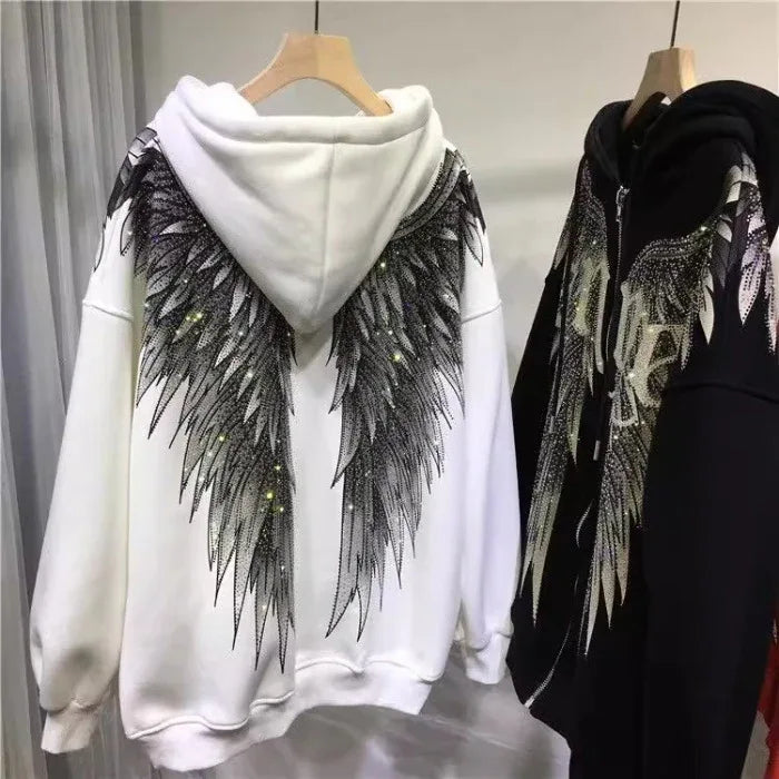 Heavy Embroidery Hot Drilling Light Luxury Front And Rear Wings Hooded Fleece Padded Coat Sweater - Gizmo Galaxy