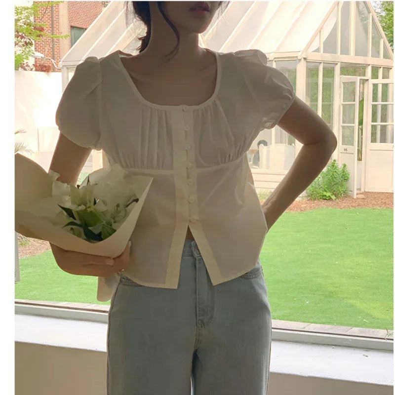 French Gentle Beige Apricot Small Shirt Top Women - Gizmo Galaxy