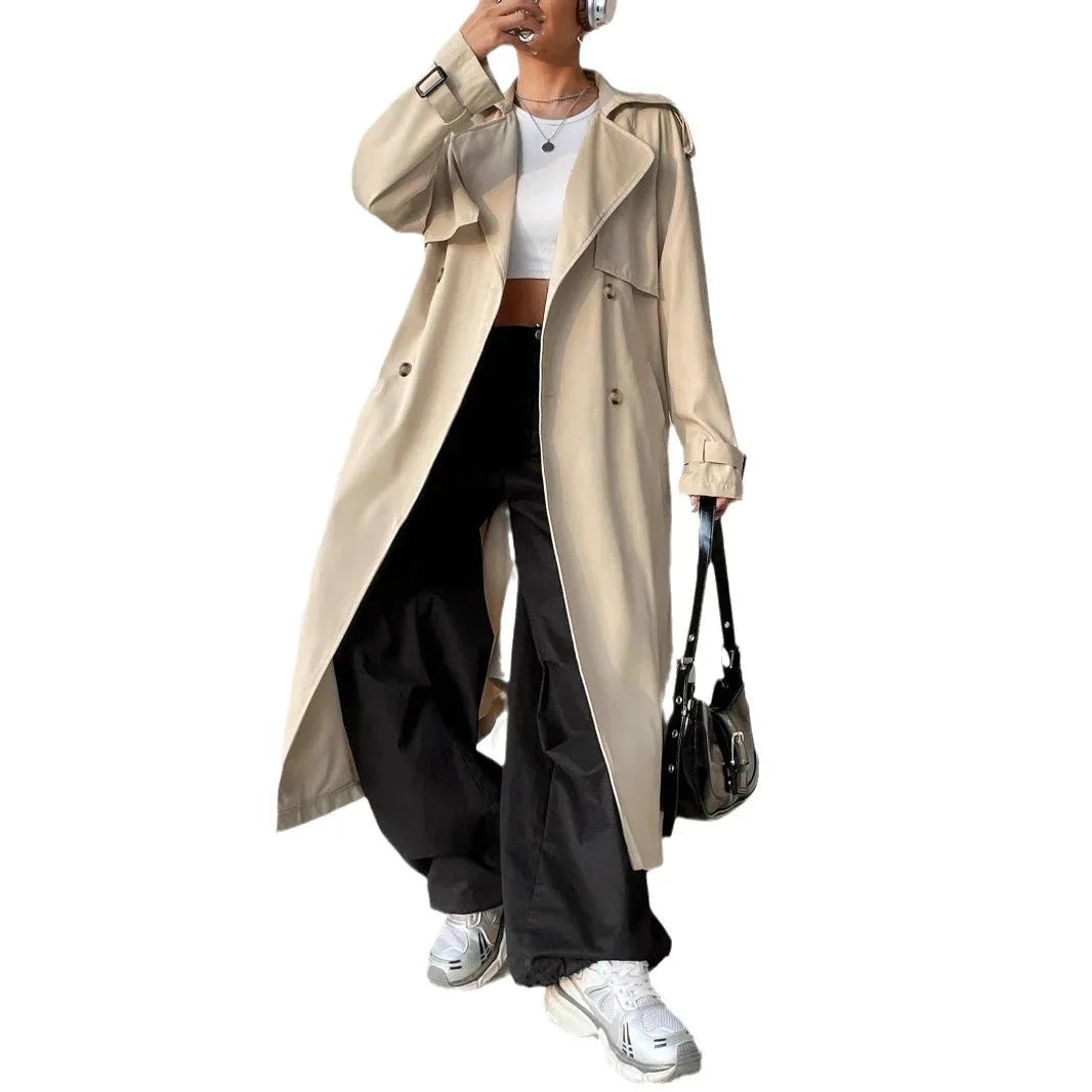 Elegant Long Solid Color Trench Coat - Gizmo Galaxy