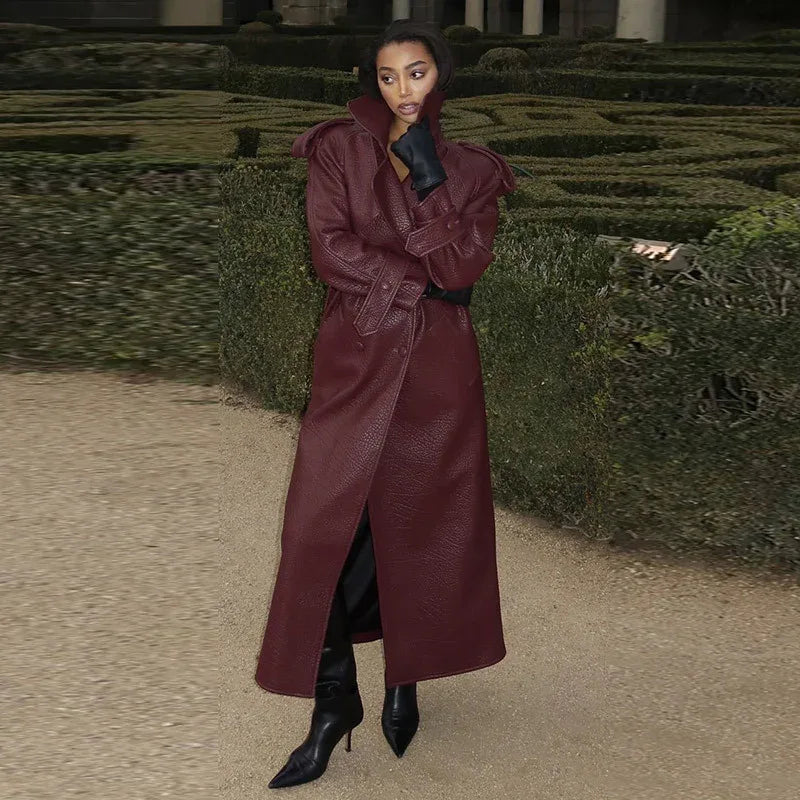 Autumn And Winter Women's Clothing New Leather Coat Elegant Long Leather Coat - Gizmo Galaxy