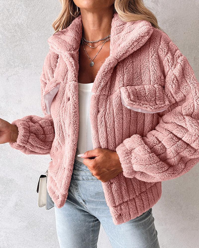 Women's Sunken Stripe Velvet Cardigan Lapel Short Coat - Gizmo Galaxy