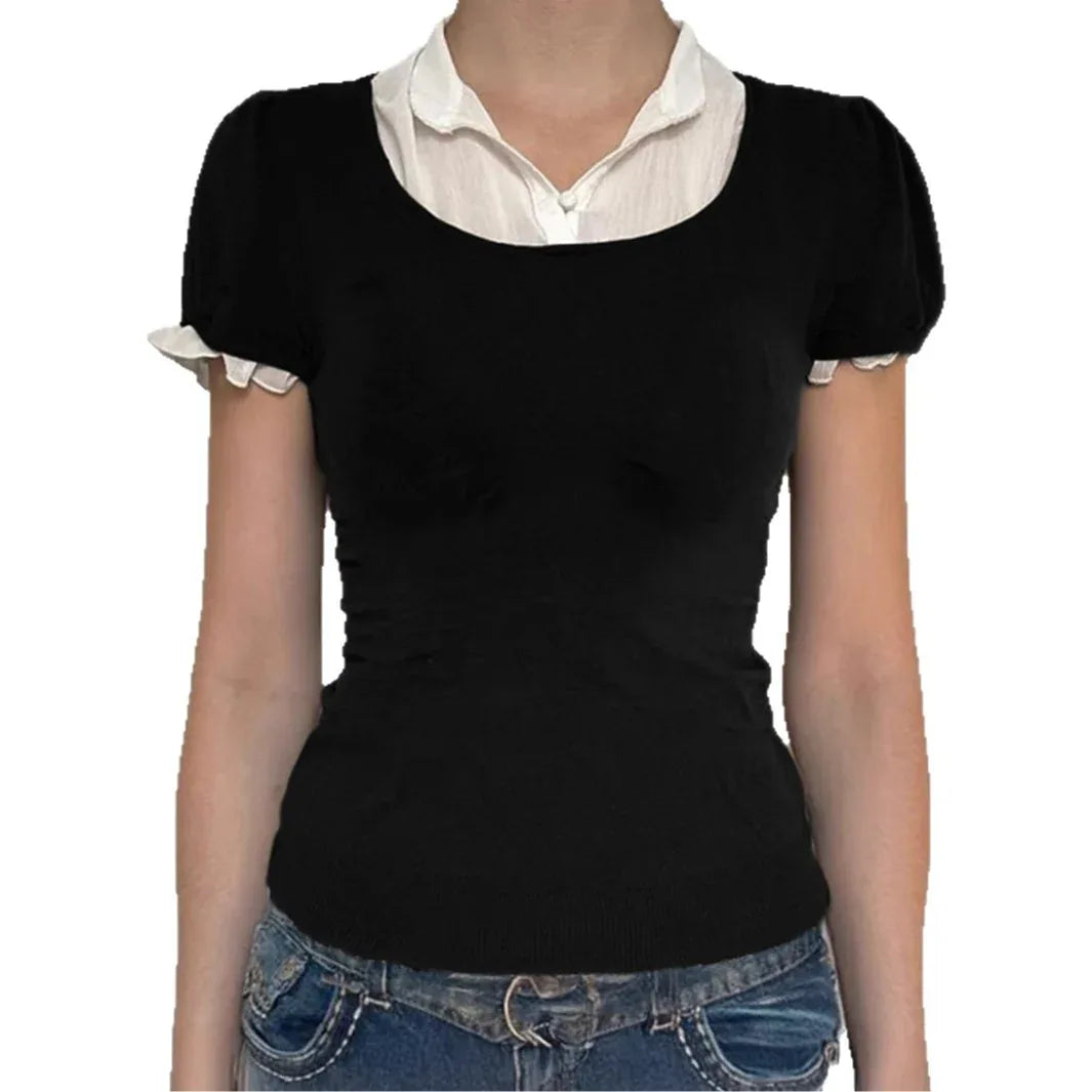 European And American Y2g Hot Girl Style Solid Color Vest Short Sleeve Women's Sweater - Gizmo Galaxy