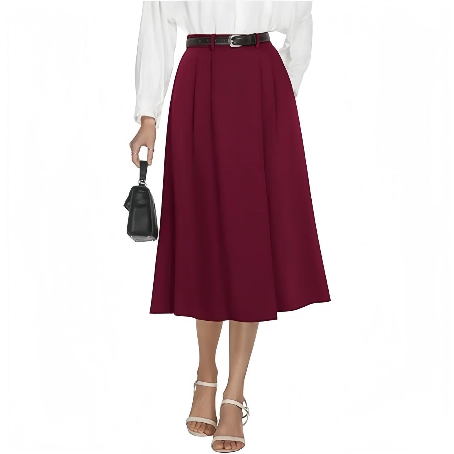 Business-casual Flared A-line Pleated Skirt With Pockets - Gizmo Galaxy