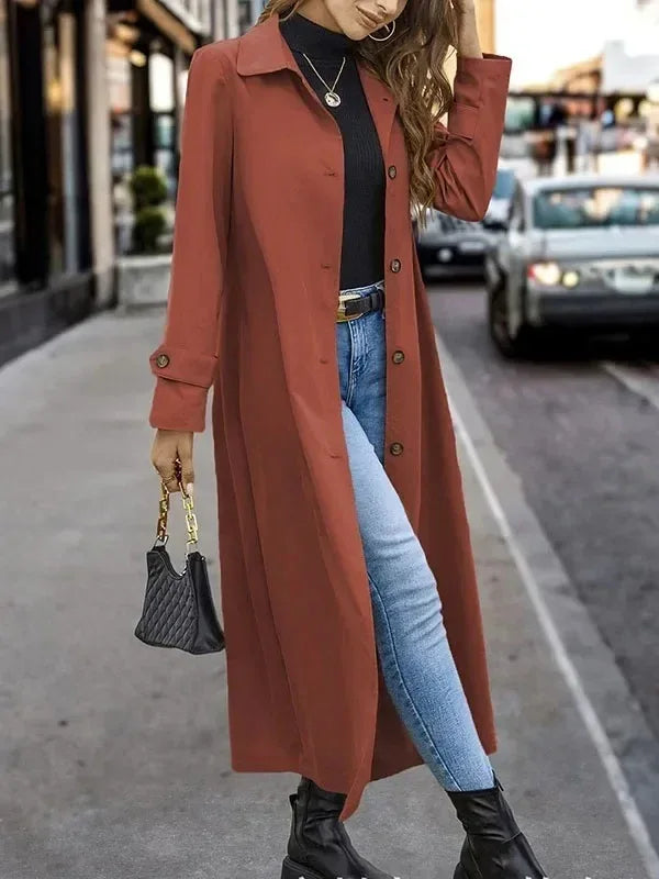 Fashion Casual Gentle Button Long Trench Coat For Women - Gizmo Galaxy