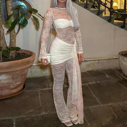 Sheer Lace Sexy Ribbon Slim Jumpsuit - Gizmo Galaxy