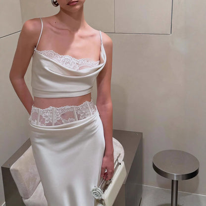 Women's New Fashion Sexy Lace Trim Satin Pencil Skirt - Gizmo Galaxy