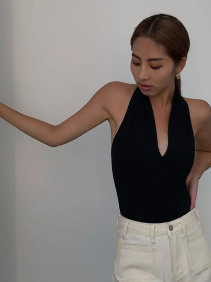 Advanced Sense Black V-neck Halterneck Vest - Gizmo Galaxy