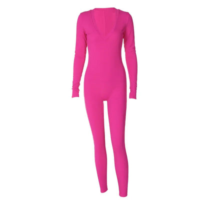 Solid Color Slim Fit Sports Long Sleeve Jumpsuit - Gizmo Galaxy