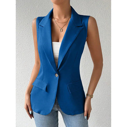 Women's Sleeveless Vest Blazer Casual Open Front Work Office Tops Jacket - Gizmo Galaxy