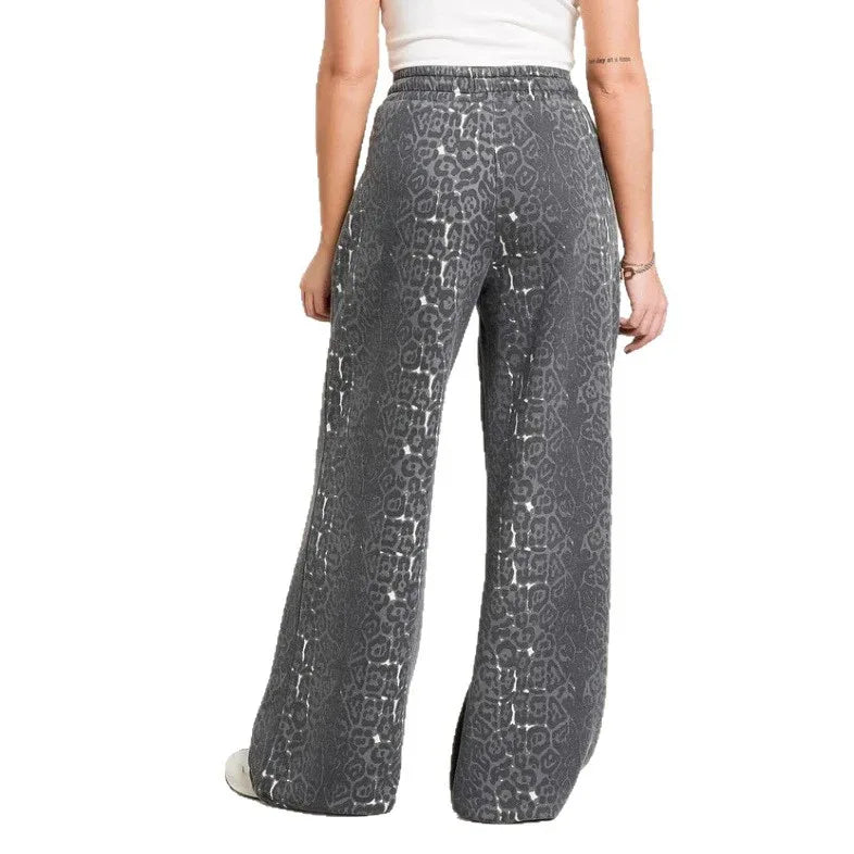 Fashionable Casual Hooded Sweatshirt And Wide Leg Pants Leopard Print Set - Gizmo Galaxy
