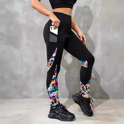 Color Contrast Patchwork Fashion Hip Raise High Waist Tight Sports Yoga Pants Leggings - Gizmo Galaxy