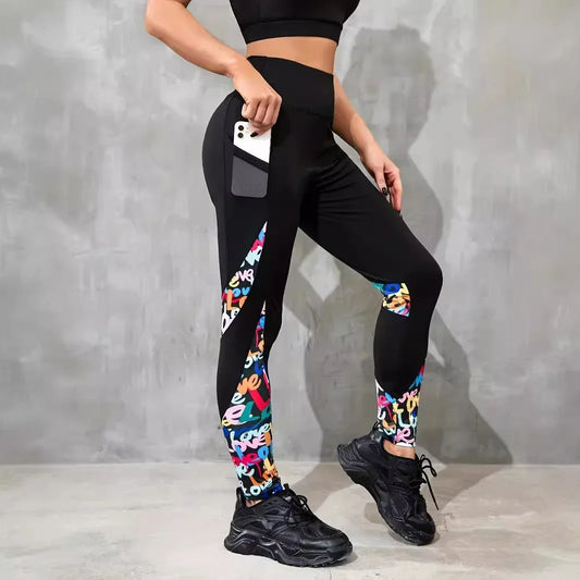 Color Contrast Patchwork Fashion Hip Raise High Waist Tight Sports Yoga Pants Leggings - Gizmo Galaxy