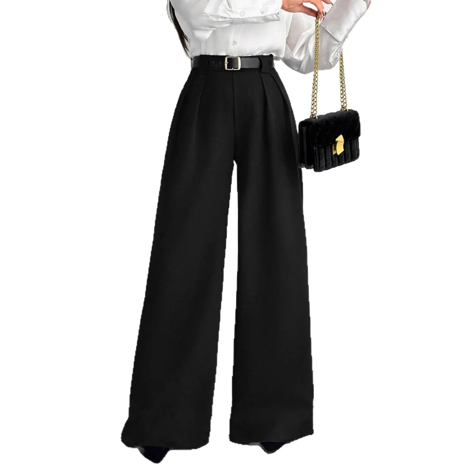Women's Loose-fit, Figure-flattering Solid-color High-waist Wide-leg Pants - Gizmo Galaxy