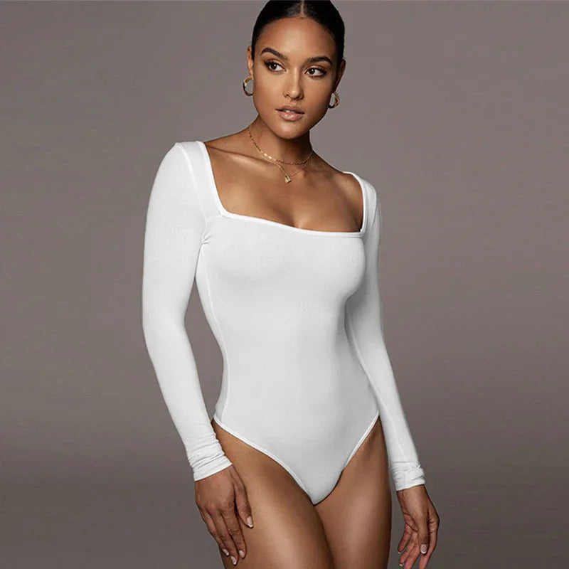 Sexy Slim Fit Slimming Square Collar Bottoming Long Sleeve Jumpsuit - Gizmo Galaxy