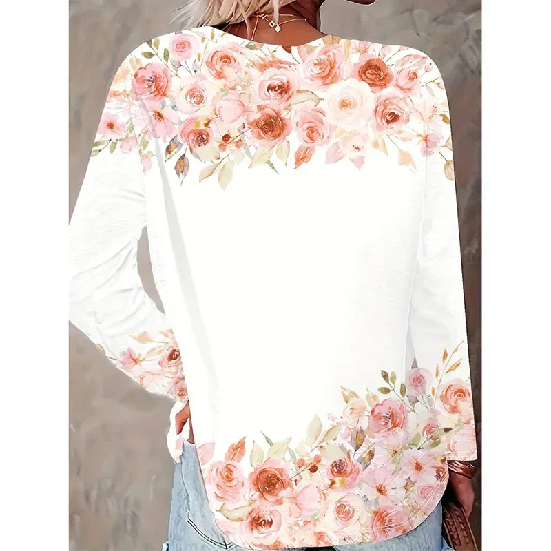 Womens Horse Printed Crewneck Long Sleeve Shirts Casual Dressy Animal Lover Gift Blouses Tee - Gizmo Galaxy
