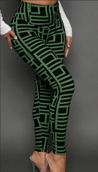 Casual Women Geometric Print Knitted Leggings - Gizmo Galaxy