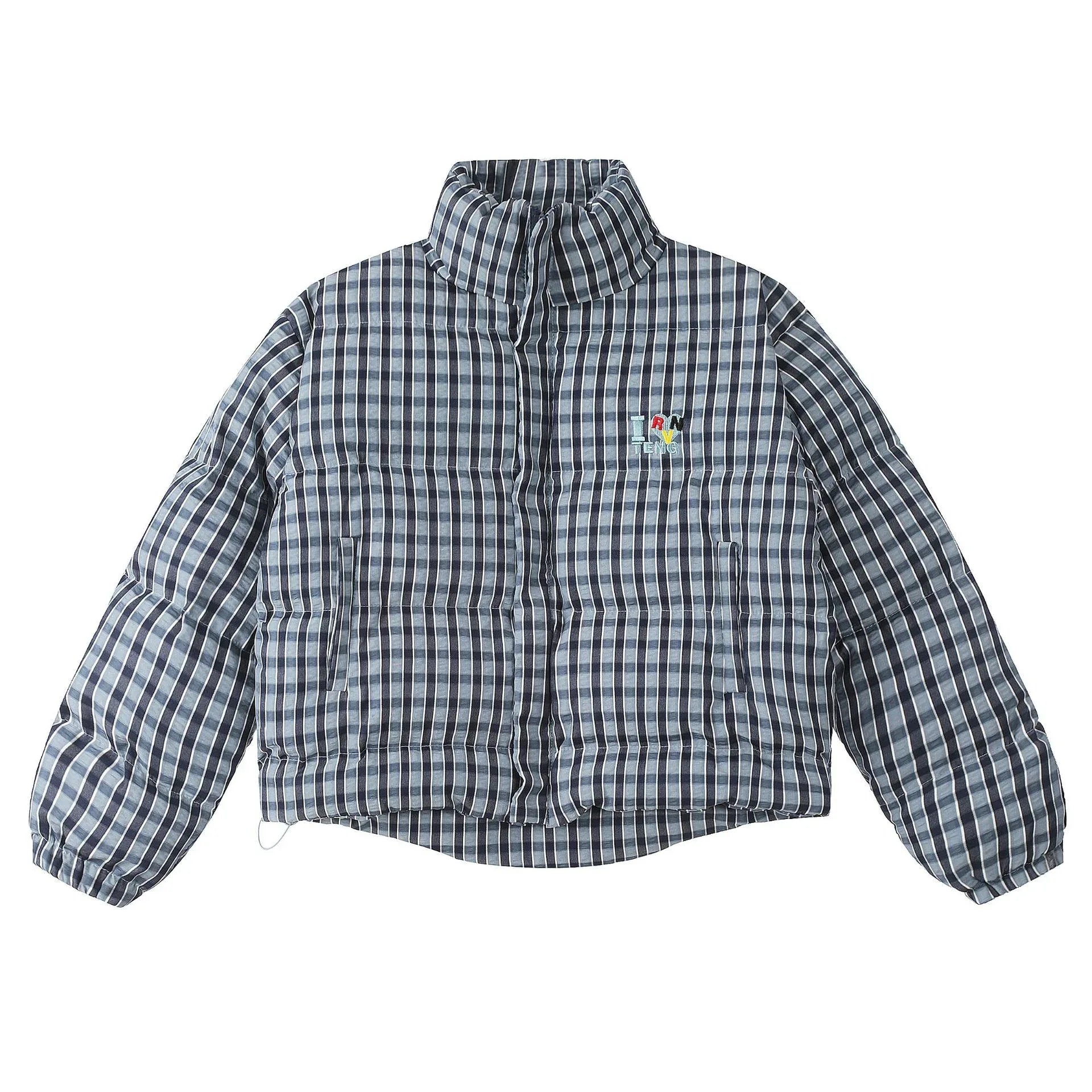 American Retro Trendy Simple Plaid Stand Collar Niche Casual Warm Cotton Coat - Gizmo Galaxy