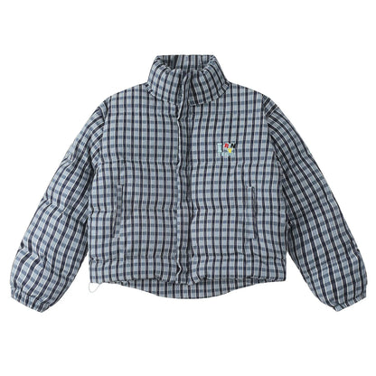 American Retro Trendy Simple Plaid Stand Collar Niche Casual Warm Cotton Coat - Gizmo Galaxy