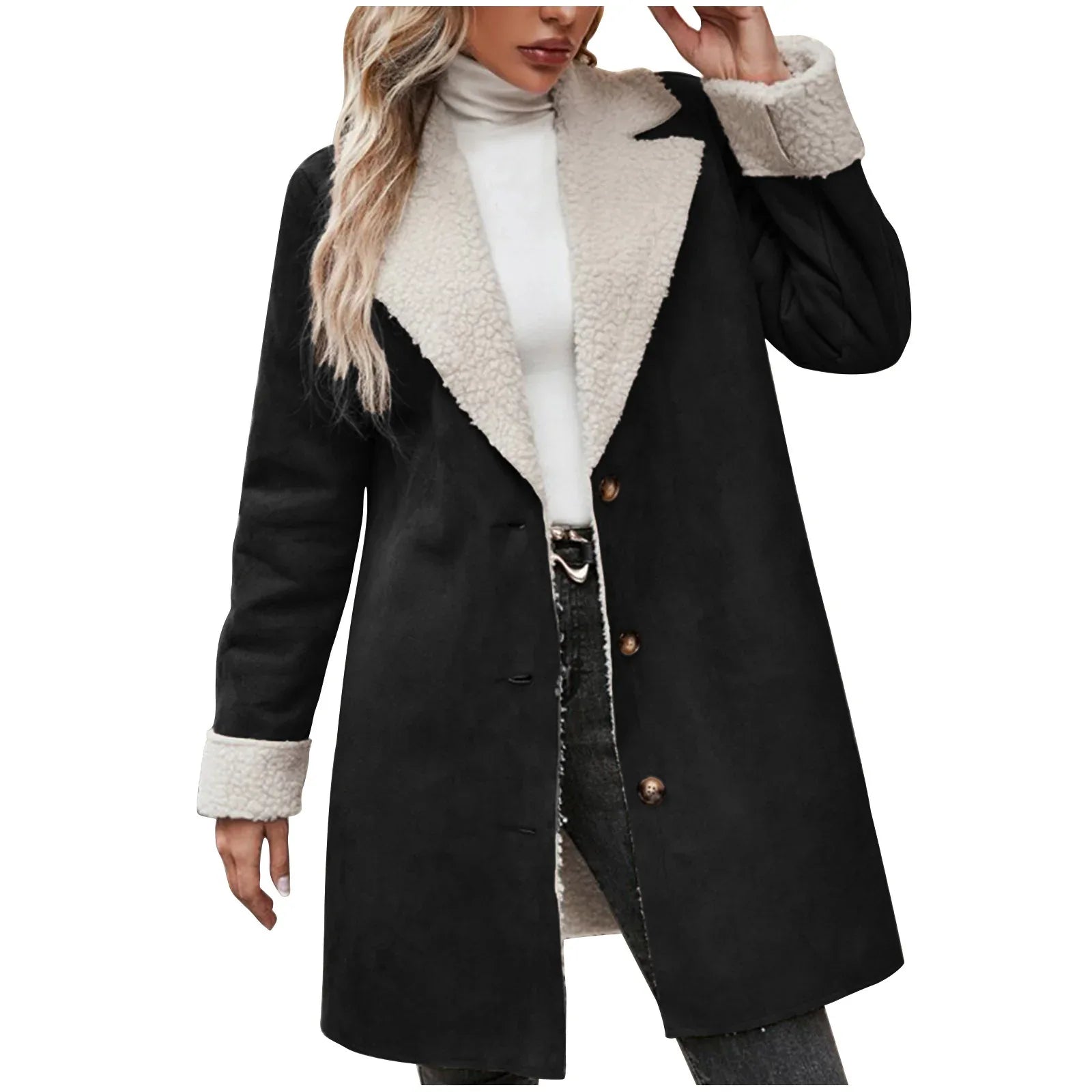 Long Sleeve Lapel Thickening Plush Coat - Gizmo Galaxy