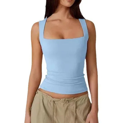 Wearing Women's Camisole Vest Inside, Spicy Girl Fashionable Summer Square Neck Top, Milk Silk - Gizmo Galaxy