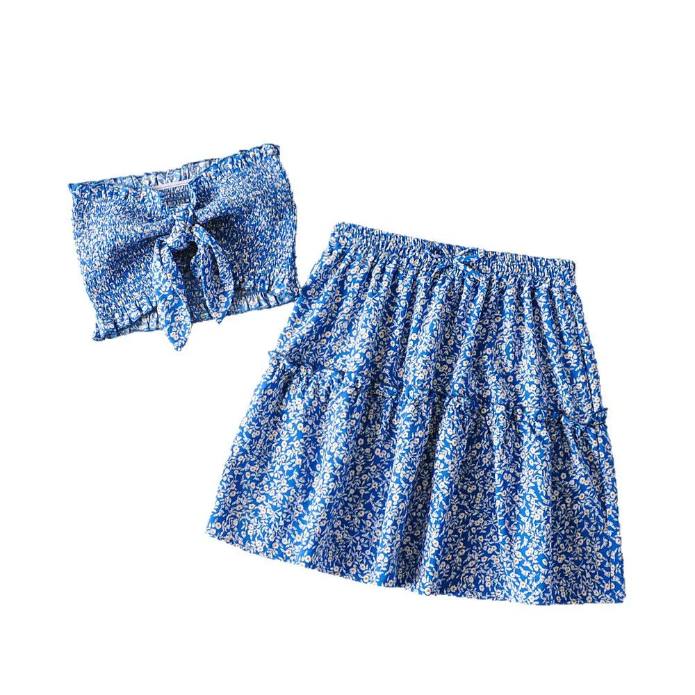 Women's New Patchwork Skirt With Wave Edge And Small Floral Pattern - Gizmo Galaxy