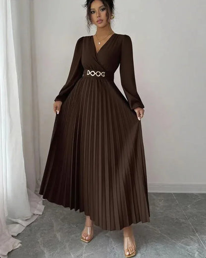 Women's Solid-color Casual Chic V-neck Dress - Gizmo Galaxy