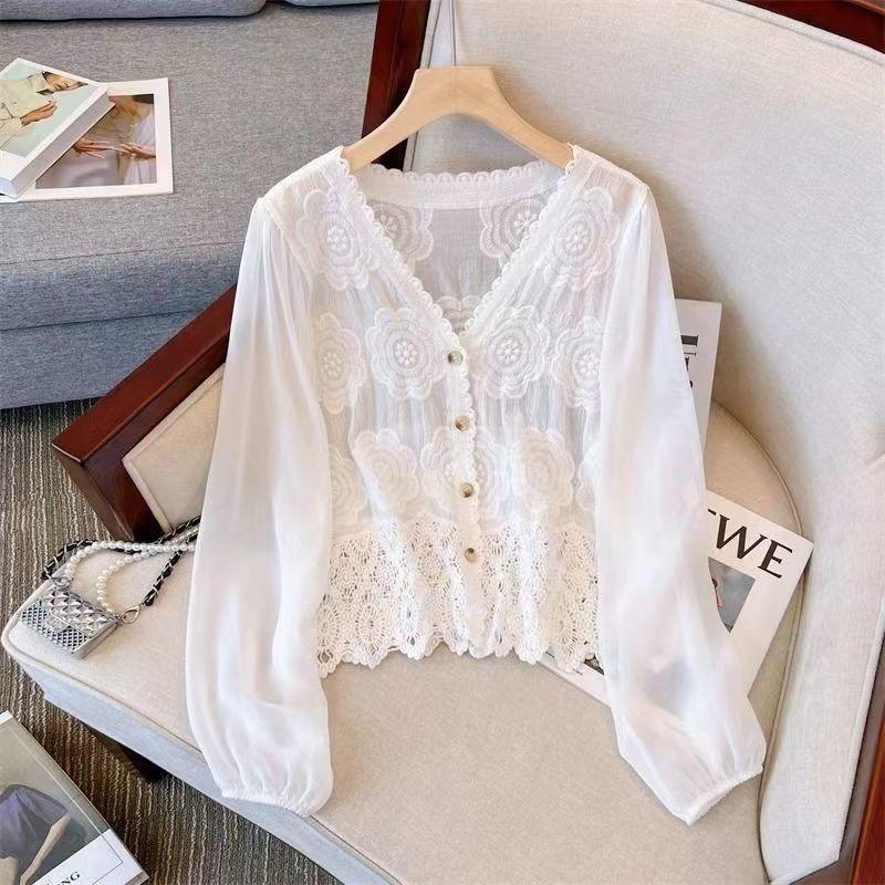 New French Style Summer Hollow-out Shirt Stitching Flying Sleeves Top - Gizmo Galaxy
