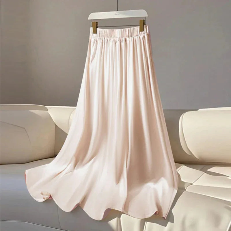 Women's Elegant Satin Loose Straight Skirt - Gizmo Galaxy