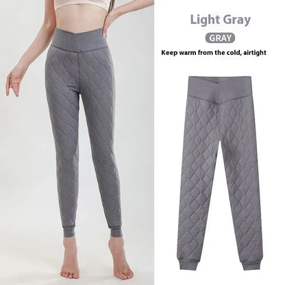 Warm Thickened Cashmere Leggings Winter Rhombus Stitching Pants Outerwear High Waist Slim Trousers Women Clothing - Gizmo Galaxy