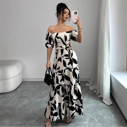 Off-shoulder Sexy Hollow-out Dress Printed Bodycon Dress That Flatters Your Figure And Shows Off Your Waist - Gizmo Galaxy