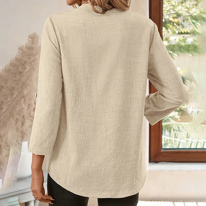 Womens Casual Summer Shirts Notch V Neck Blouses 3 4 Roll Sleeve Tunics Tops - Gizmo Galaxy